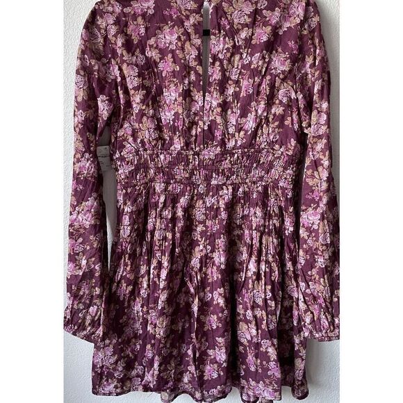 Free People Keep You Floral Print V-Neck Long Sleeve Mini Dress, Size Medium - Picture 6 of 6